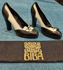 BIBA RARE 90s DOES 70s VINTAGE BLACK WHITE HIGH PLATFORM BLOCK SHOES UK5 38 £320