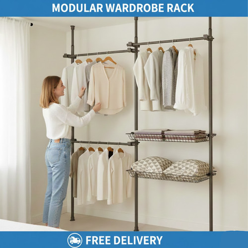 Adjustable tier clothes - 2-tier, rail