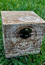 Handmade engraved wooden jewellery box  Halloween Pagan Witch  Tarot Wicca 