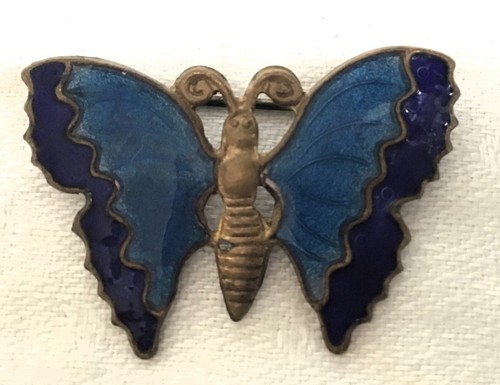 Vintage blue enamel - enamel, butterfly