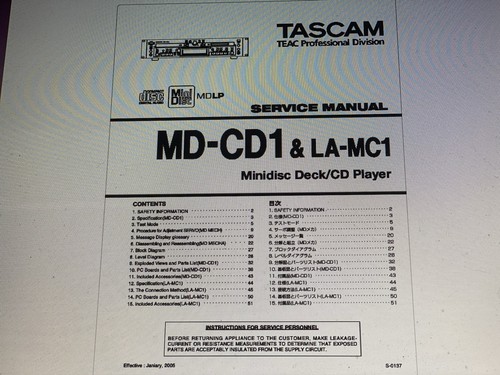 Tascam cd1 service manual - md-cd1,