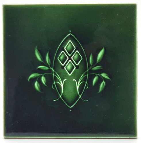 Antique fireplace tile green - antique,