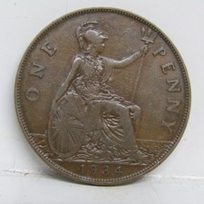 1934 George V One Penny Coin British -  Very Good Grade #103