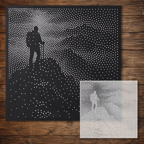 Hiker peak stipple - peak, art