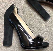 JAEGER Ladies shoes Black Patent Leather & suede Peep Toe block Heels UK Size 5