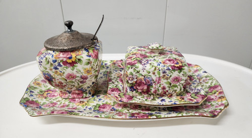 Vtg chintz butter dish - butter, royal