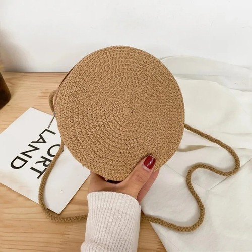 Women round straw crossbody - round,