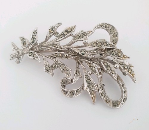 Marcasite brooch floral spray - floral,