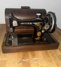 Singer 128K 1926 Hand Operated Sewing Machine Bentwood Cover Wood Base Key Lock