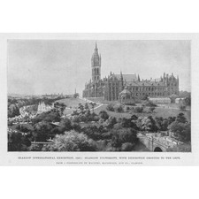 GLASGOW International Exhibition and the University - Antique Print 1901