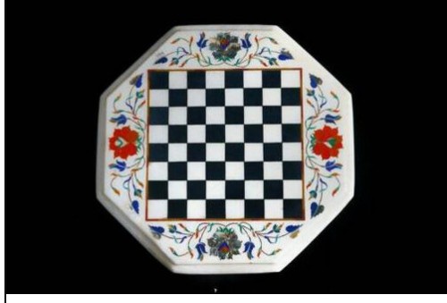 White marble chess table - white,