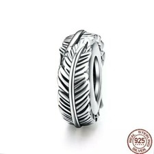 💖 Feather Leaf Charm Stopper Spacer 925 Sterling Silver 