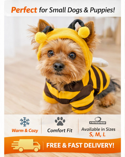 Cute bee dog hoodie winter - bee,