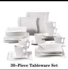 Flora porcelain white tableware set for 6/12 people, ceramic dinner service