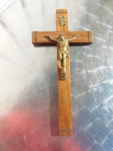Crucifix bronze and wood - crucifix,