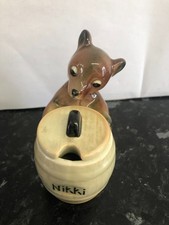 Brown Bear & Barrel Honey Pot Marked With A Foreign marking. Vintage , ADORABLE