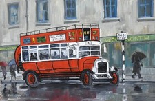 Peter J Norman Original Oil Painting London Street Scene With Red Bus