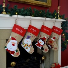 Personalised Christmas Stocking Luxury Embroidered Red Hessian Sack Santa Deluxe