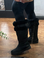 Gorgeous Bearpaw Black Pull up Genuine Real Sheepskin Leather Boots Knee 7 39 26