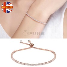 Women Fashion Cubic Zirconia Tennis Bracelet Bangle Jewelry Adjustable Rose Gold