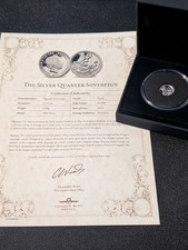 2019 Gibraltar Worlds First .999 Fine Silver Proof Quarter Sovereign boxed / COA