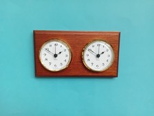 Dual Time wall clock, mahogany finish gold bezels