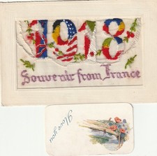 Real Silk postcard "1918 Souvenir from France" with insert "I Love You"