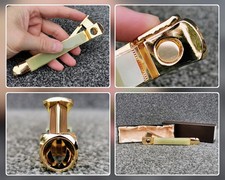 Germany Cigar Cutter Gold-Plated & Green Onyx Marble Faceted Handle Vintage