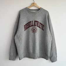 Russell Athletic Spellout Boxy Fit Sweatshirt LARGE Grey Logo Jumper Y2K L