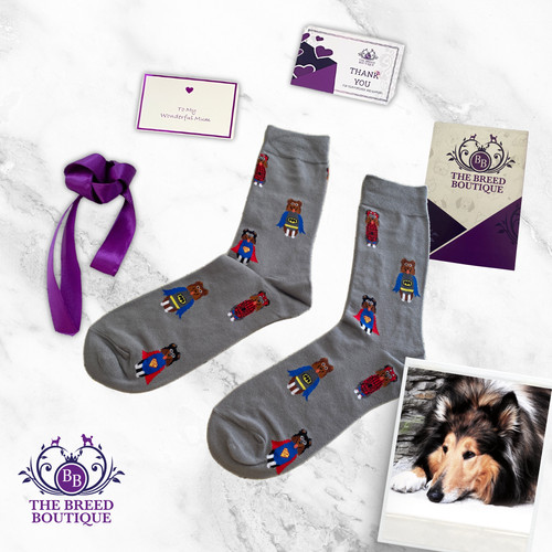 Rough collie superhero socks - collie,