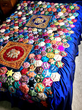 Exquisite Hand Made Patchwork Star Patchwork Double Quilt Indian Ethnic Elephant