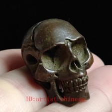 1.2 Inch Rare Old Chinese Bronze Carved Skull Figurine Statue Netsuke Collection