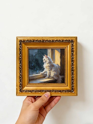 Fluffy white cat window - white,