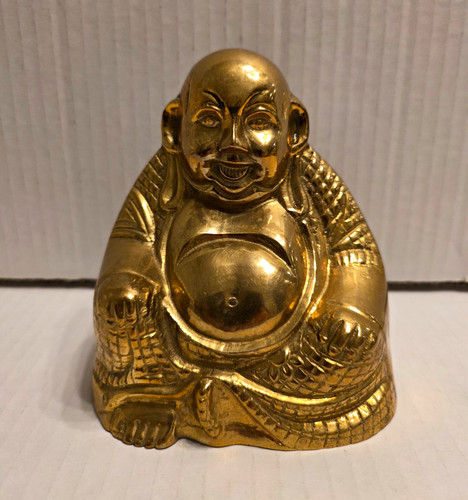 Brass laughing seated buddha - brass,