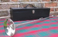 SILVER PLATED HERALD'S TRUMPET IN ORIGINAL CASE Fanfare Horn; Buisine