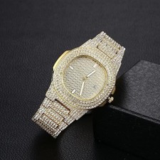 Unisex 14K Gold Tone Iced CZ