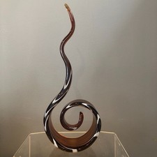Glass Murano Spiral Art Sculpture Vintage Brown