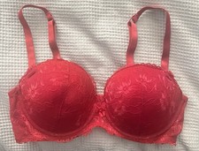 Matalan Red Lace Patterned Push Up Bra, Thick Padding, Size 36C