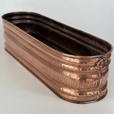 VINTAGE FRENCH LARGE HAMMERED COPPER PLANTER POT WITH RING HANDLES