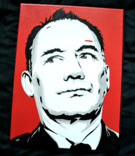 Canvas Art Painting Actor Bob Mortimer B&W Red 16x12 inch Acrylic Paint Poster