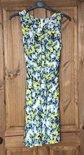Billie & Blossom yellow blue white floral belted dress, 12