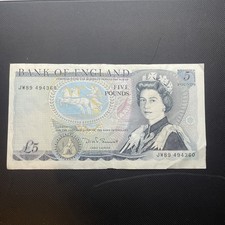 Old £5 NOTE  JW89 In Good