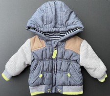 Denim, Grey & Lime Hooded Baby Boys Puffer Jacket Padded Coat Hood Boy Clothes