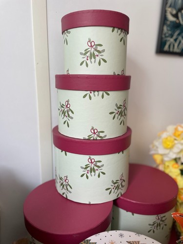 Mistletoe lined hat boxes - boxes, set