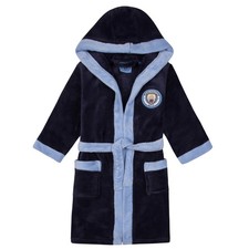 Manchester City Boys Dressing Gown Robe Hooded Fleece Kids OFFICIAL Football