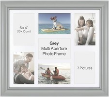 Grey Multi Photo Frame 6x4" x7 Aperture Collage Wall Mount Portrait Landscape