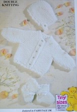 (43) Knitting Pattern - Baby DK Cardigan Bonnet Bootees Premature Baby 12"- 16"