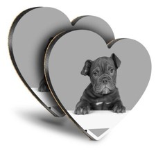 2x Heart MDF Coasters - BW - Cute Old English Bulldog Puppy Dog  #42763
