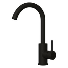 Black Kitchen Sink Tap Mono Bloc Double Lever High Swan Swivel Neck Mixer Taps