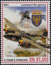 WWII LOCKHEED P-38 LiGHTNING Portugal Air Force Aircraft Stamp (2021 Sao Tome)